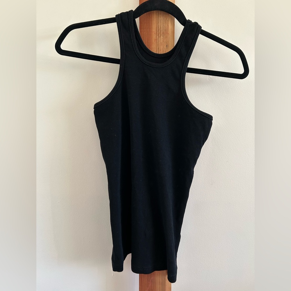 Olivaceous Black Ribbed Sleeveless Top